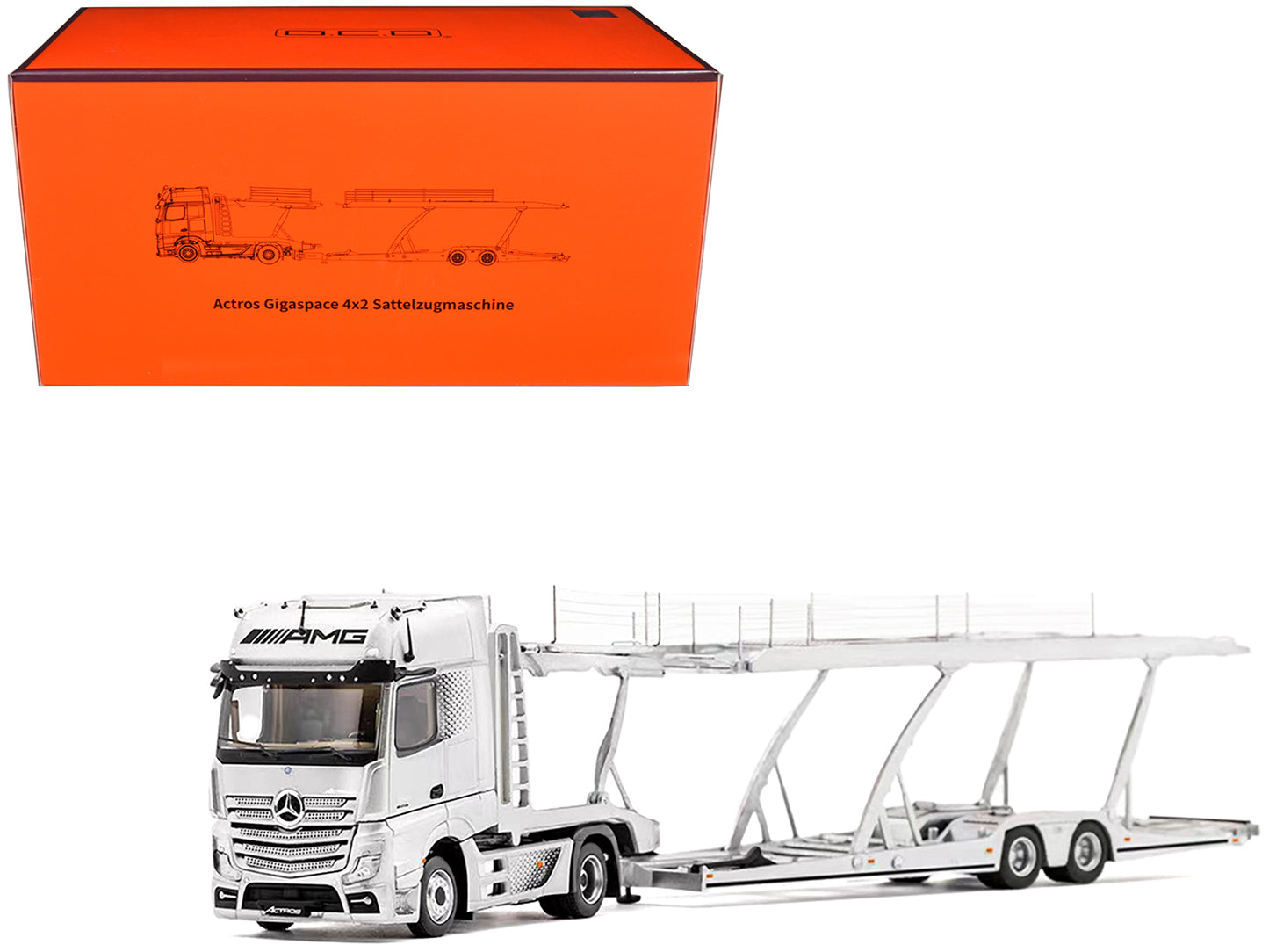 Mercedes-Benz Actros AMG Auto Transporter Silver Metallic 1/64 Diecast Model by GCD