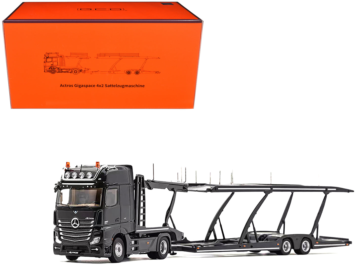 Mercedes-Benz Actros Auto Transporter Black 1/64 Diecast Model by GCD