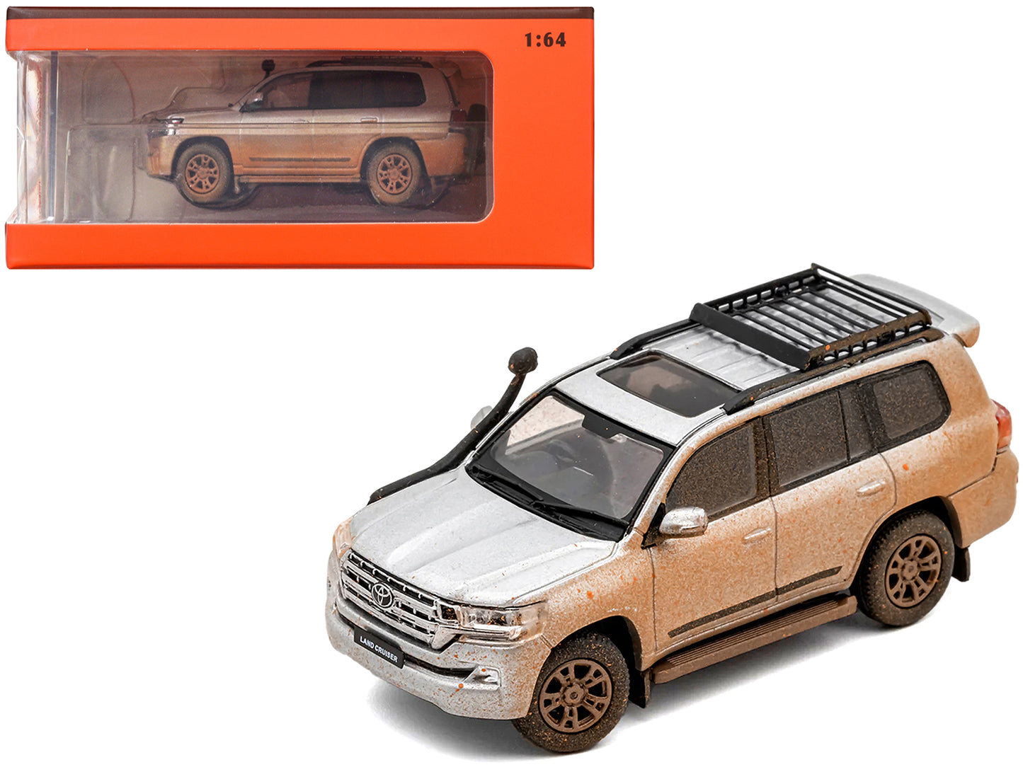 2015 Toyota Land Cruiser (200) Silver Metallic (Dirty Version) with Roof Rack 1/64 Diecast Model Car by GCD