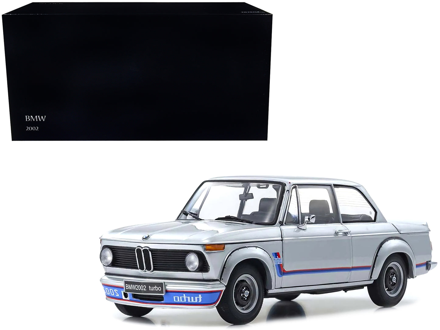 BMW 2002 Turbo Silver with Red and Blue Stripes 1/18 Diecast Model Car by Kyosho