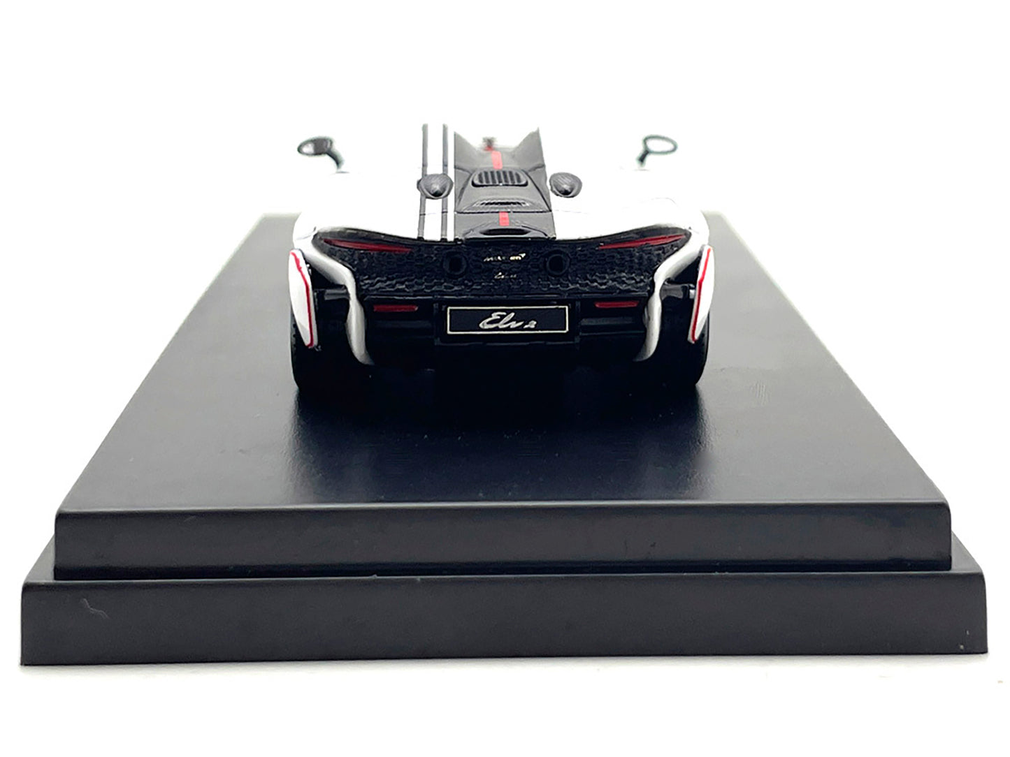 McLaren Elva Convertible White with Carbon and Red Stripes 1/64 Diecast Model Car by LCD Models