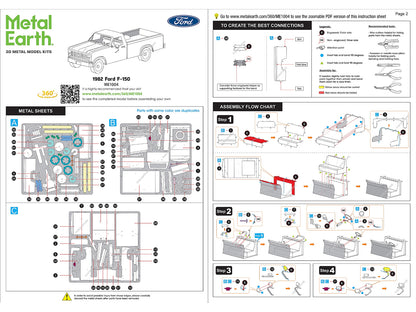 Model Kit 1982 Ford F-150 Pickup Truck Blue and White (Moderate Difficulty) Steel Model by Metal Earth