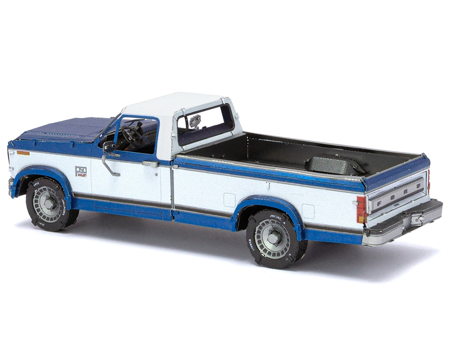 Model Kit 1982 Ford F-150 Pickup Truck Blue and White (Moderate Difficulty) Steel Model by Metal Earth