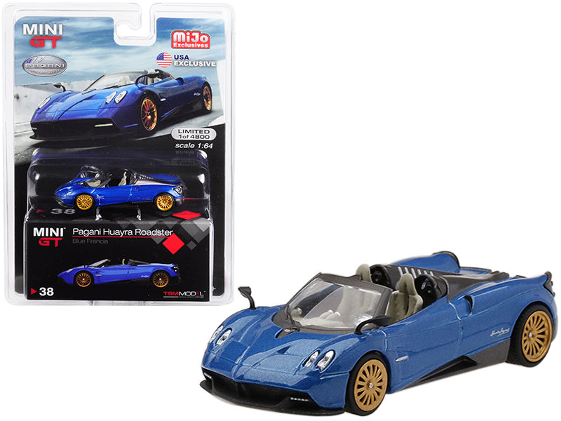 Pagani Huayra Roadster Blue Francia "U.S.A. Exclusive" Limited Edition to 4800 pieces Worldwide 1/64 Diecast Model Car by Mini GT