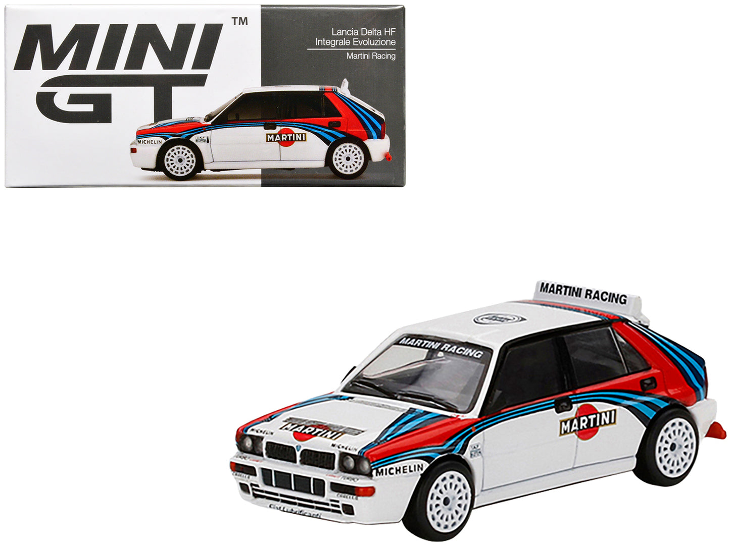 Lancia Delta HF Integrale Evoluzione White with Graphics "Martini Racing" 1/64 Diecast Model Car by Mini GT