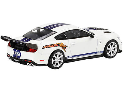 Ford Mustang Shelby GT500 Dragon Snake Concept Oxford White with Blue Stripes and Graphics Limited Edition to 4200 pieces Worldwide 1/64 Diecast Model Car by Mini GT