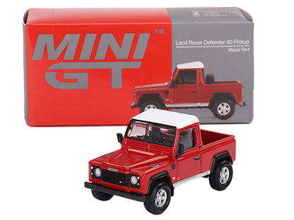 Land Rover Defender 90 Pickup Truck Masai Red Limited Edition to 1800 pieces Worldwide 1/64 Diecast Model Car by Mini GT