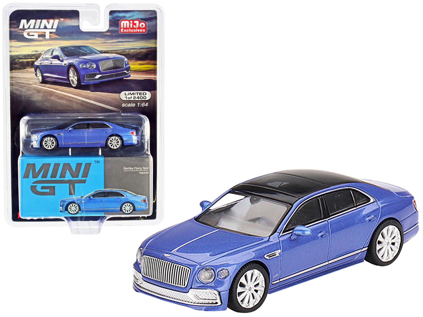 Bentley Flying Spur with Sunroof Neptune Blue Metallic with Black Top Limited Edition to 2400 pieces Worldwide 1/64 Diecast Model Car by Mini GT