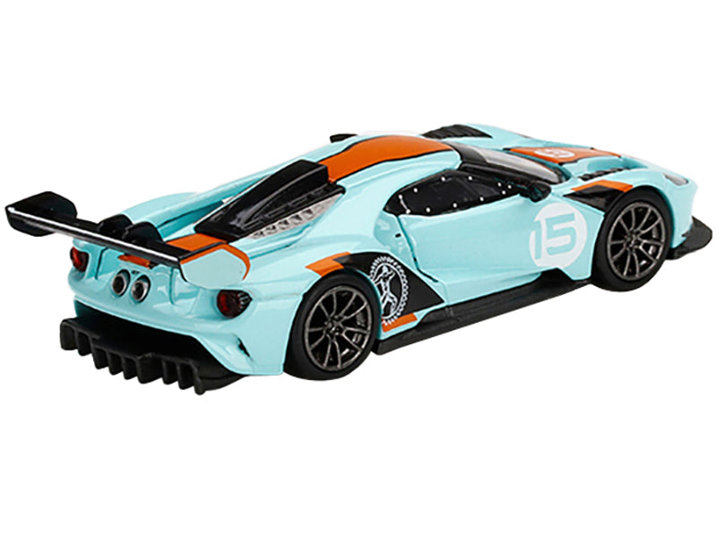 Ford GT MK II #002 #15 Light Blue with Orange Stripes Limited Edition to 6000 pieces Worldwide 1/64 Diecast Model Car by Mini GT