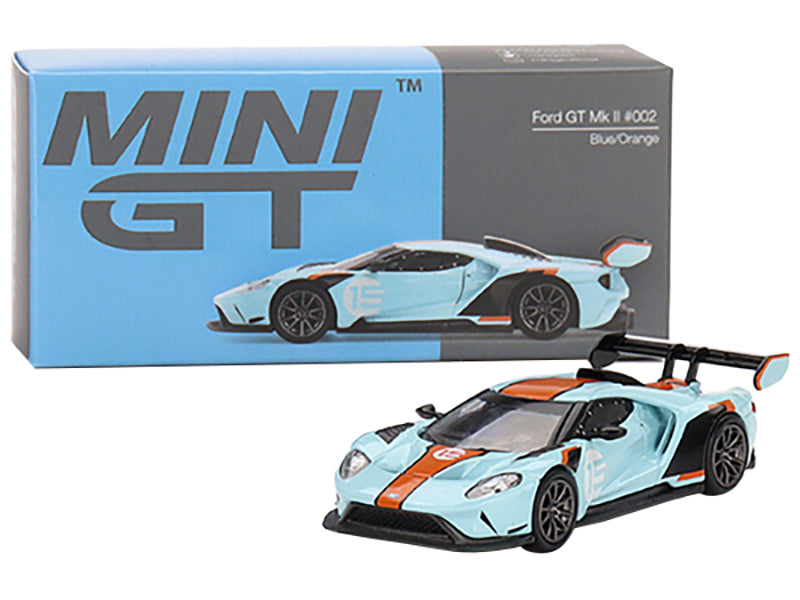 Ford GT MK II #002 #15 Light Blue with Orange Stripes Limited Edition to 6000 pieces Worldwide 1/64 Diecast Model Car by Mini GT