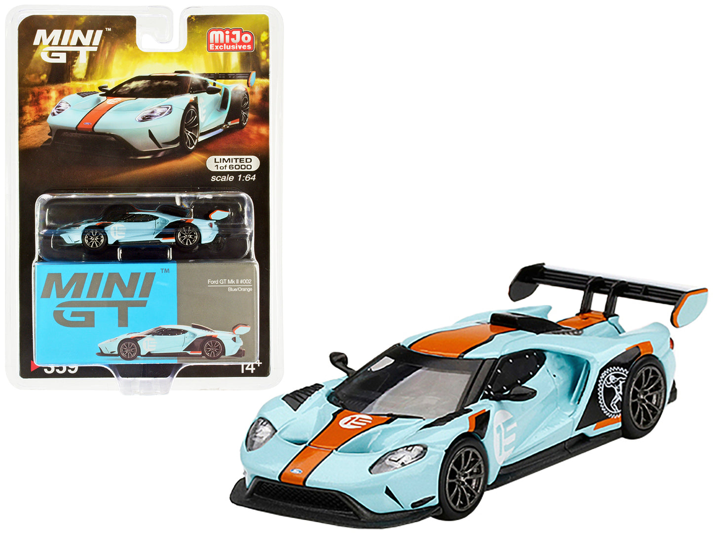 Ford GT MK II #002 #15 Light Blue with Orange Stripes Limited Edition to 6000 pieces Worldwide 1/64 Diecast Model Car by Mini GT