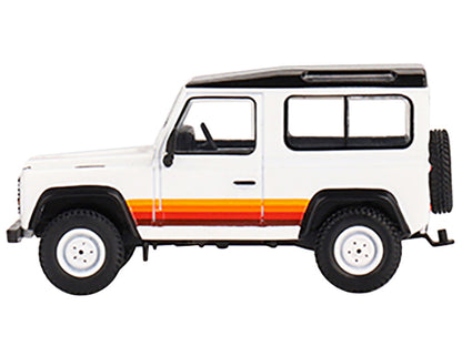 Land Rover Defender 90 Wagon White with Black Top and Stripes Limited Edition to 1800 pieces Worldwide 1/64 Diecast Model Car by Mini GT