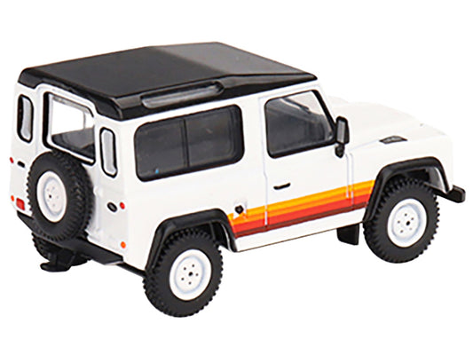 Land Rover Defender 90 Wagon White with Black Top and Stripes Limited Edition to 1800 pieces Worldwide 1/64 Diecast Model Car by Mini GT