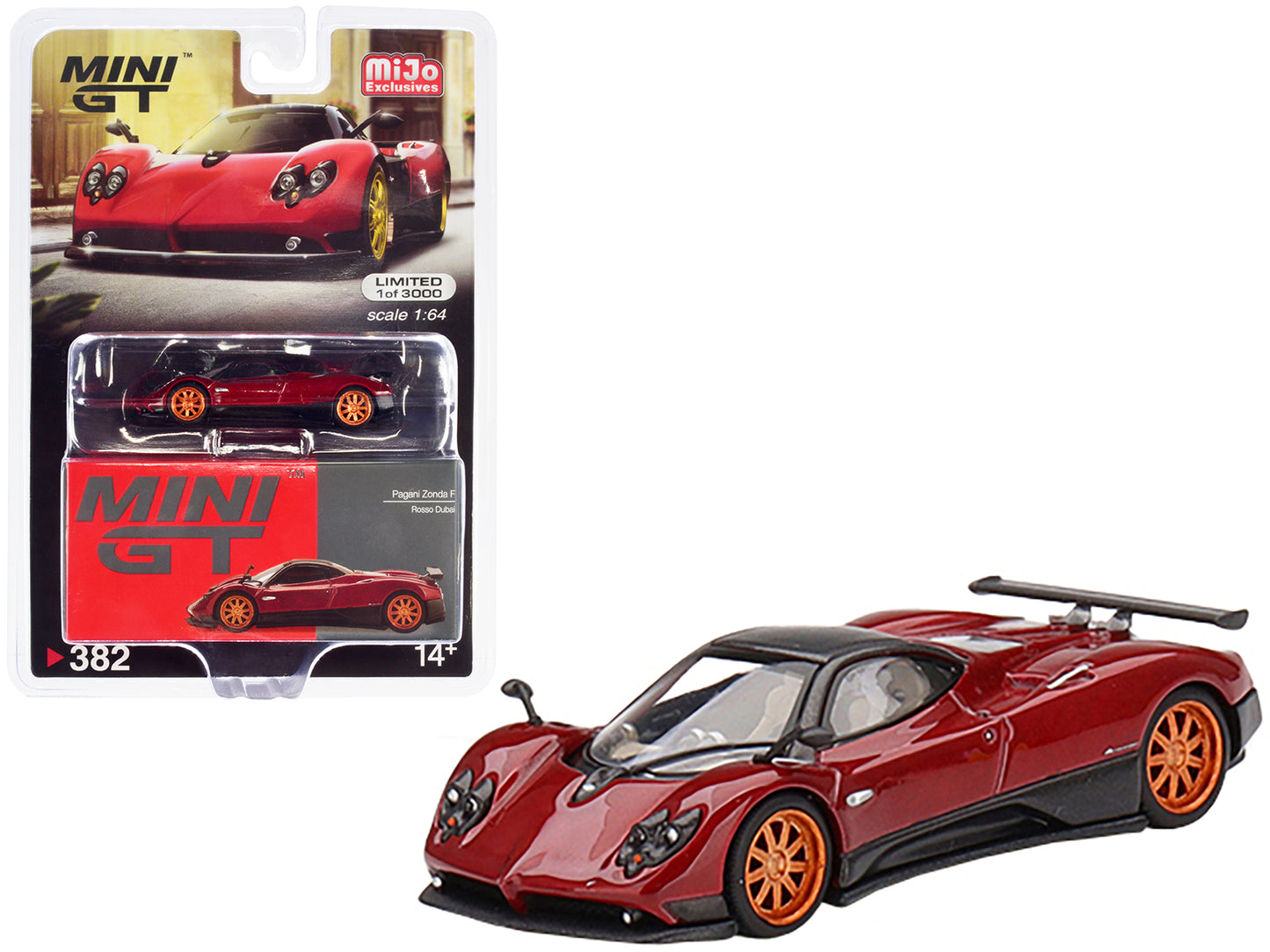 Pagani Zonda F Rosso Dubai Red Metallic with Black Top Limited Edition to 3000 pieces Worldwide 1/64 Diecast Model Car by Mini GT