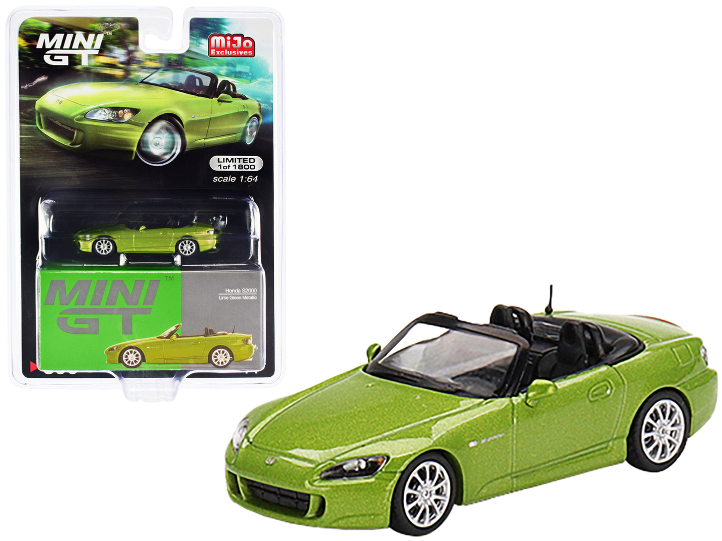 Honda S2000 (AP2) Convertible Lime Green Metallic Limited Edition to 1800 pieces Worldwide 1/64 Diecast Model Car by Mini GT