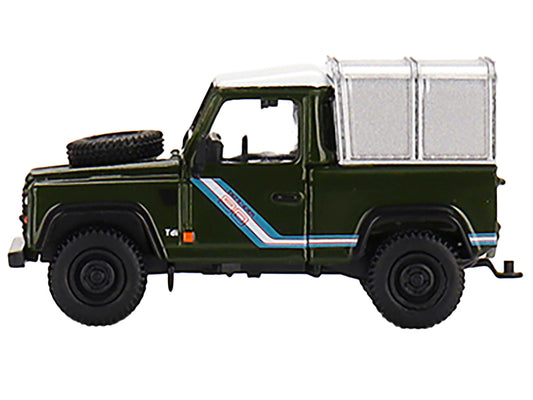 Land Rover Defender 90 Pickup Truck Bronze Green with White Top and Silver Camper Shell Limited Edition to 1200 pieces Worldwide 1/64 Diecast Model Car by Mini GT