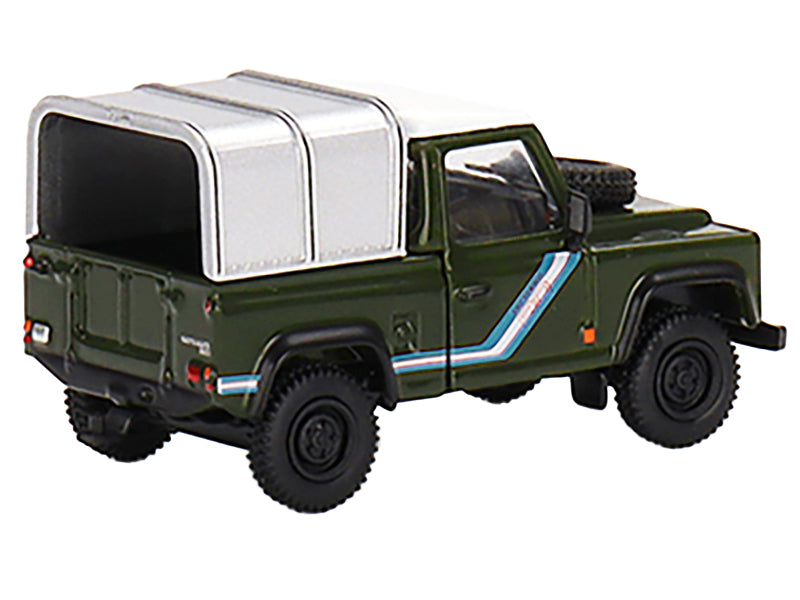 Land Rover Defender 90 Pickup Truck Bronze Green with White Top and Silver Camper Shell Limited Edition to 1200 pieces Worldwide 1/64 Diecast Model Car by Mini GT