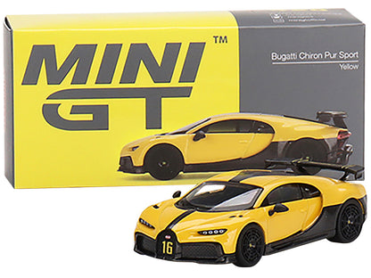 Bugatti Chiron Pur Sport Yellow and Carbon Limited Edition to 4200 pieces Worldwide 1/64 Diecast Model Car by Mini GT