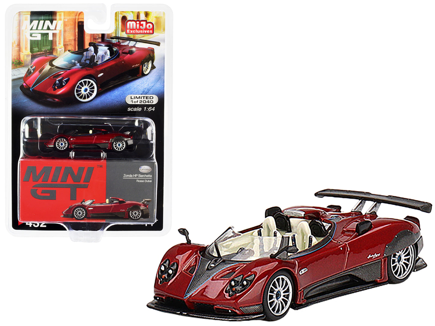 Pagani Zonda HP Barchetta Rosso Dubai Red Metallic Limited Edition to 2040 pieces Worldwide 1/64 Diecast Model Car by Mini GT