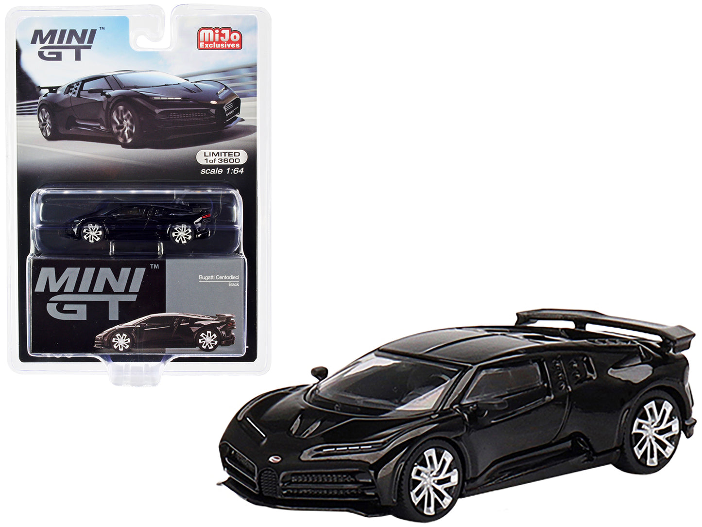 Bugatti Centodieci Black Limited Edition to 3600 pieces Worldwide 1/64 Diecast Model Car by Mini GT