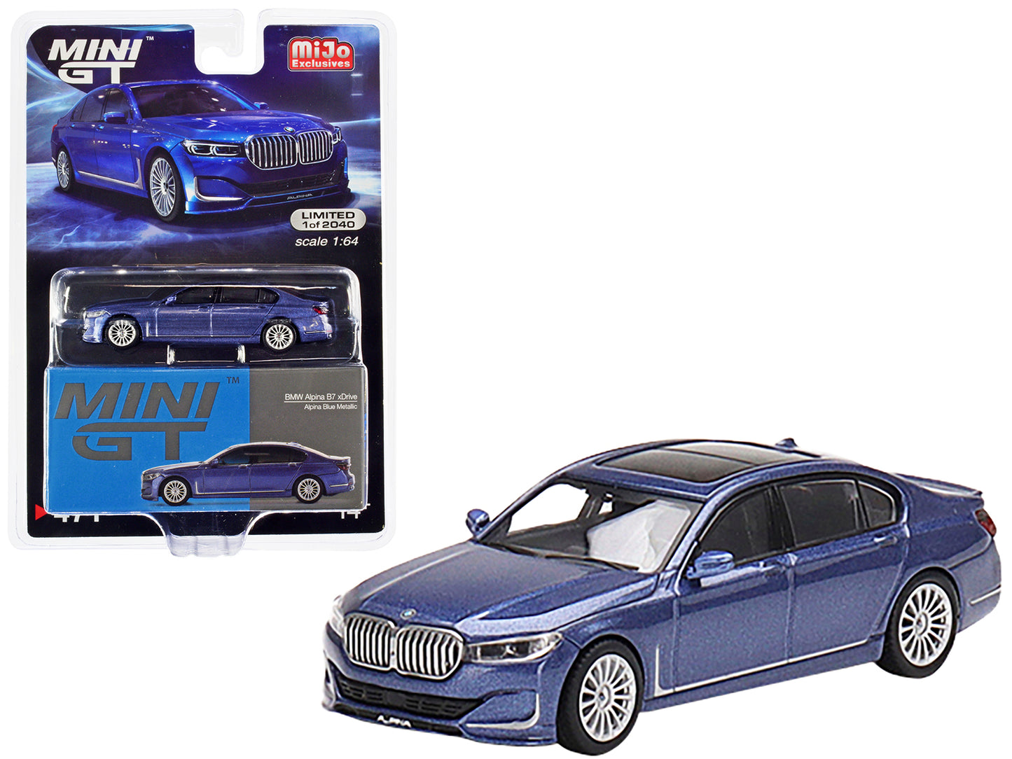 BMW Alpina B7 xDrive Alpina Blue Metallic with Sunroof Limited Edition to 2040 pieces Worldwide 1/64 Diecast Model Car by Mini GT