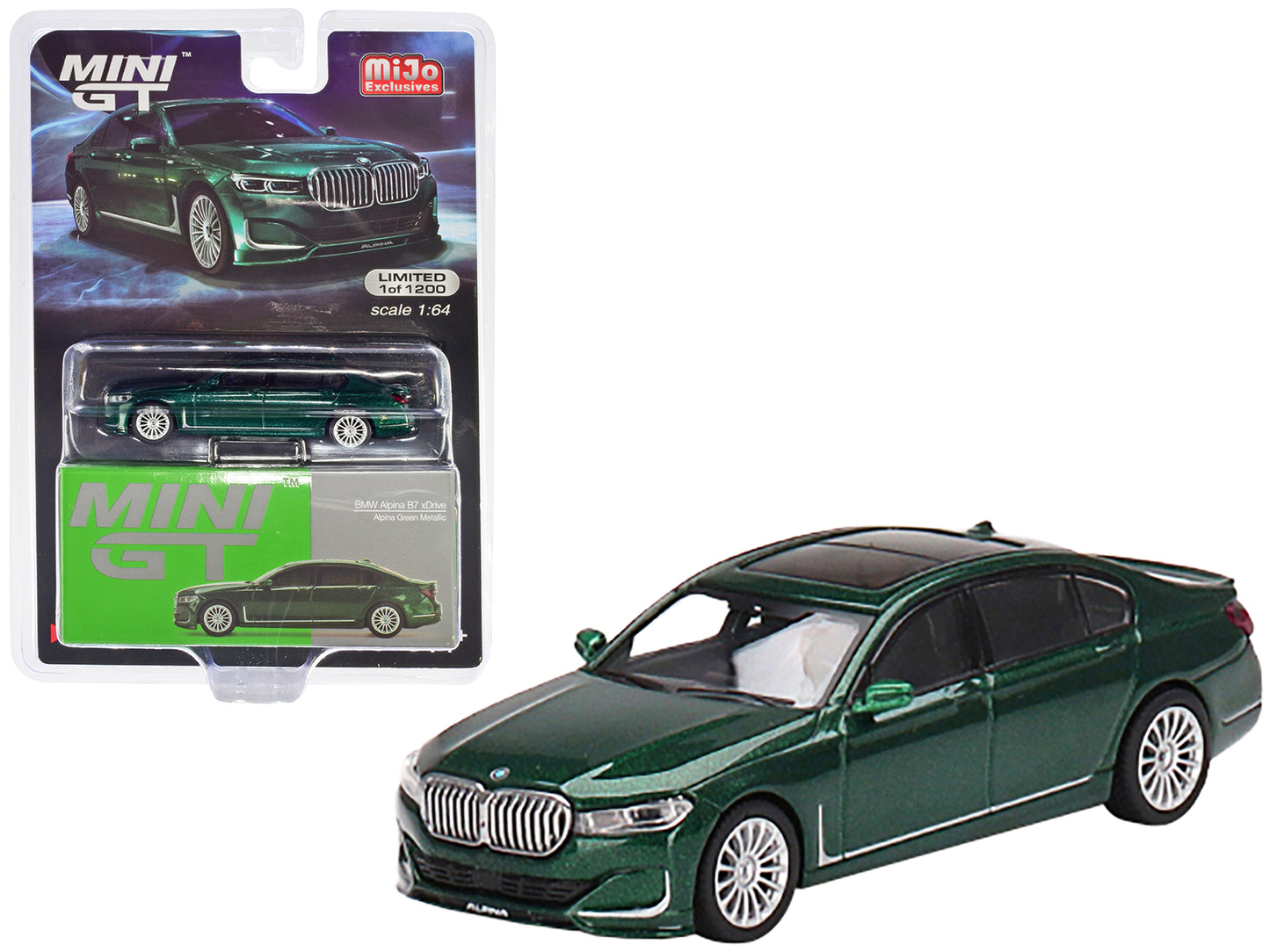 BMW Alpina B7 xDrive Alpina Green Metallic Limited Edition to 1200 pieces Worldwide 1/64 Diecast Model Car by Mini GT