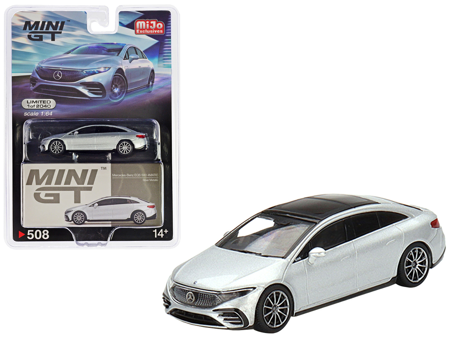 Mercedes-Benz EQS 580 4MATIC Silver Metallic with Black Top Limited Edition to 2040 pieces Worldwide 1/64 Diecast Model Car by Mini GT