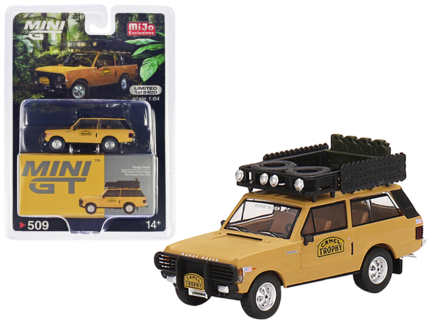 Range Rover with Roofrack Tan "Camel Trophy - Papua New Guinea Team USA" (1982) Limited Edition to 2400 pieces Worldwide 1/64 Diecast Model Car by Mini GT