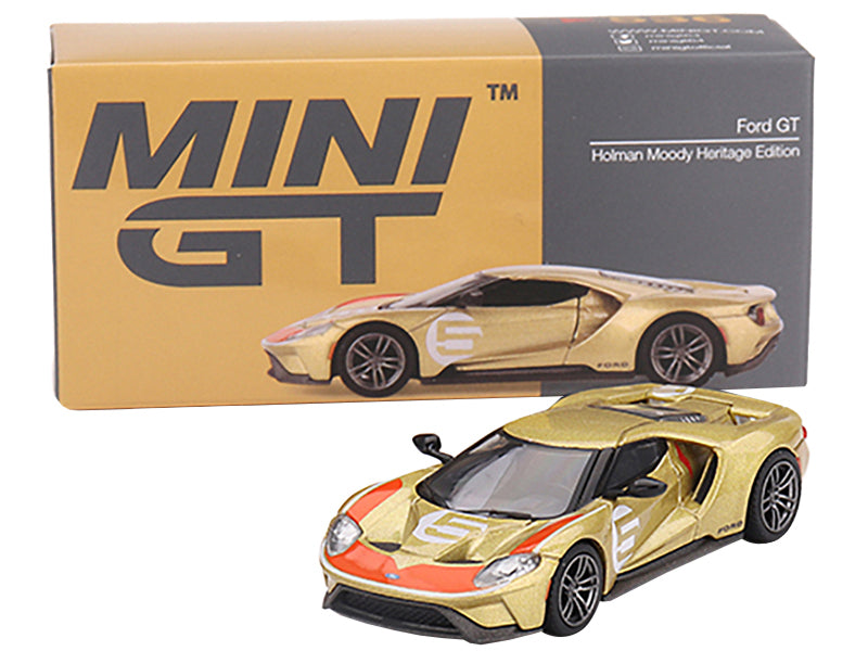 Ford GT #5 "Holman Moody Heritage Edition" Gold Metallic with Red Accents Limited Edition to 1800 pieces Worldwide 1/64 Diecast Model Car by Mini GT