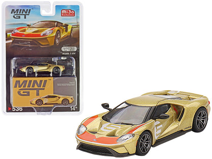 Ford GT #5 "Holman Moody Heritage Edition" Gold Metallic with Red Accents Limited Edition to 1800 pieces Worldwide 1/64 Diecast Model Car by Mini GT