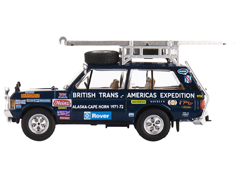 Land Rover Range Rover Blue "1971 British Trans-Americas Expedition (VXC-868K)" with Roof Rack and Ladder Limited Edition to 3000 pieces Worldwide 1/64 Diecast Model Car by Mini GT