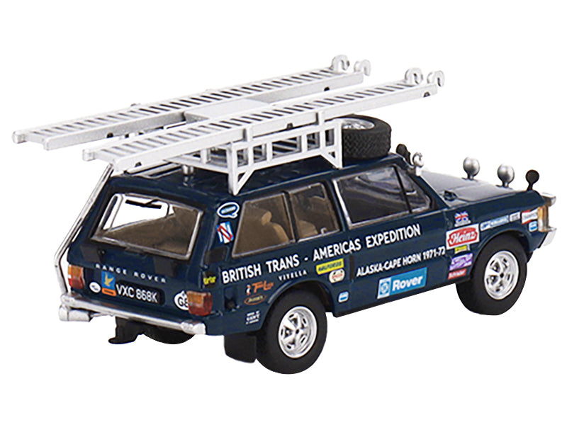 Land Rover Range Rover Blue "1971 British Trans-Americas Expedition (VXC-868K)" with Roof Rack and Ladder Limited Edition to 3000 pieces Worldwide 1/64 Diecast Model Car by Mini GT