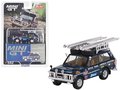 Land Rover Range Rover Blue "1971 British Trans-Americas Expedition (VXC-868K)" with Roof Rack and Ladder Limited Edition to 3000 pieces Worldwide 1/64 Diecast Model Car by Mini GT