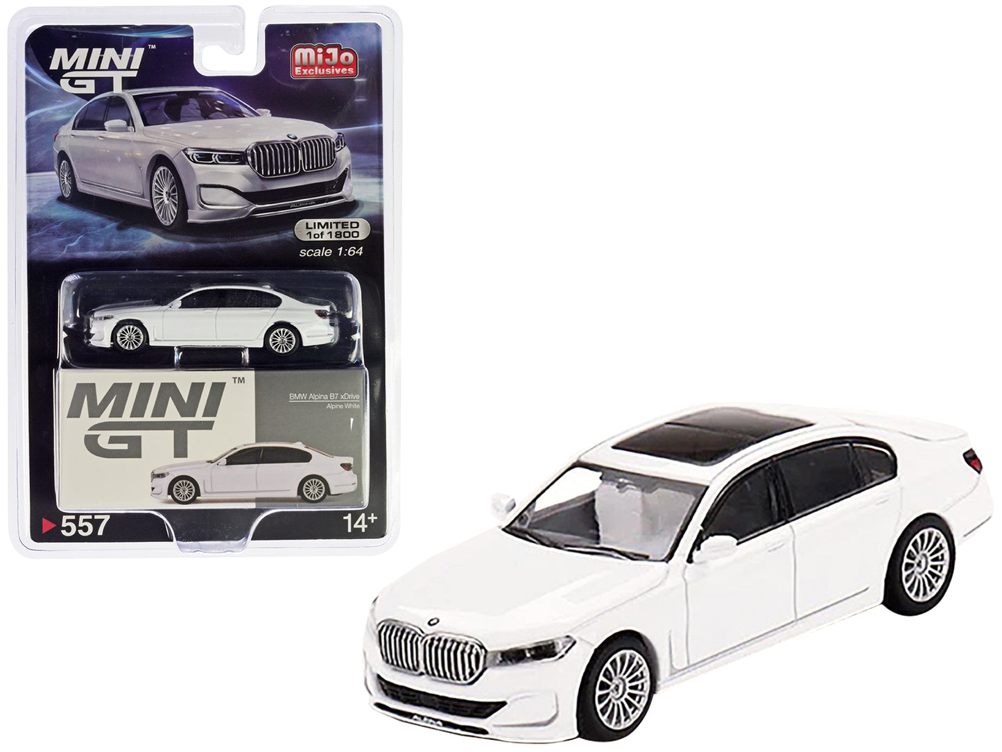 BMW Alpina B7 xDrive Alpine White with Sunroof Limited Edition to 1800 pieces Worldwide 1/64 Diecast Model Car by Mini GT