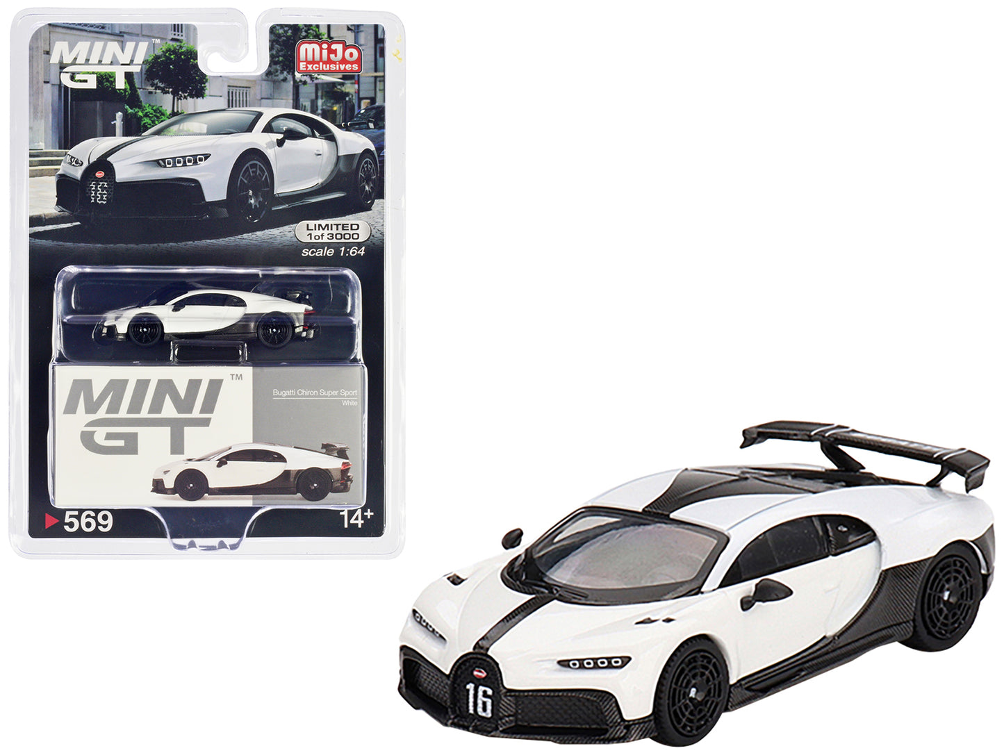 Bugatti Chiron Pur Sport White and Carbon Limited Edition to 3000 pieces Worldwide 1/64 Diecast Model Car by Mini GT