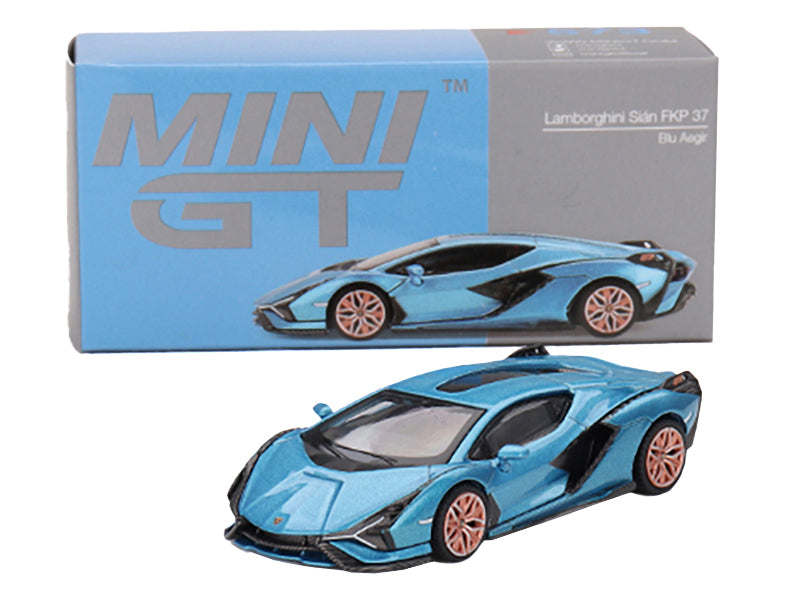 Lamborghini Sian FKP 37 Blu Aegir Blue Metallic Limited Edition to 6960 pieces Worldwide 1/64 Diecast Model Car by Mini GT