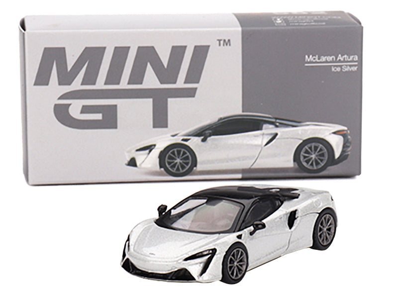 McLaren Artura Ice Silver Metallic with Black Top Limited Edition to 2040 pieces Worldwide 1/64 Diecast Model Car by Mini GT