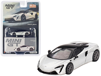 McLaren Artura Ice Silver Metallic with Black Top Limited Edition to 2040 pieces Worldwide 1/64 Diecast Model Car by Mini GT