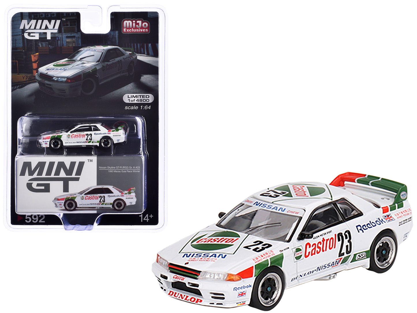 Nissan Skyline GT-R (R32) RHD (Right Hand Drive) #23 Masahiro Hasemi Gr. A Winner "Macau Guia Race" (1990) Limited Edition to 4800 pieces Worldwide 1/64 Diecast Model Car by Mini GT