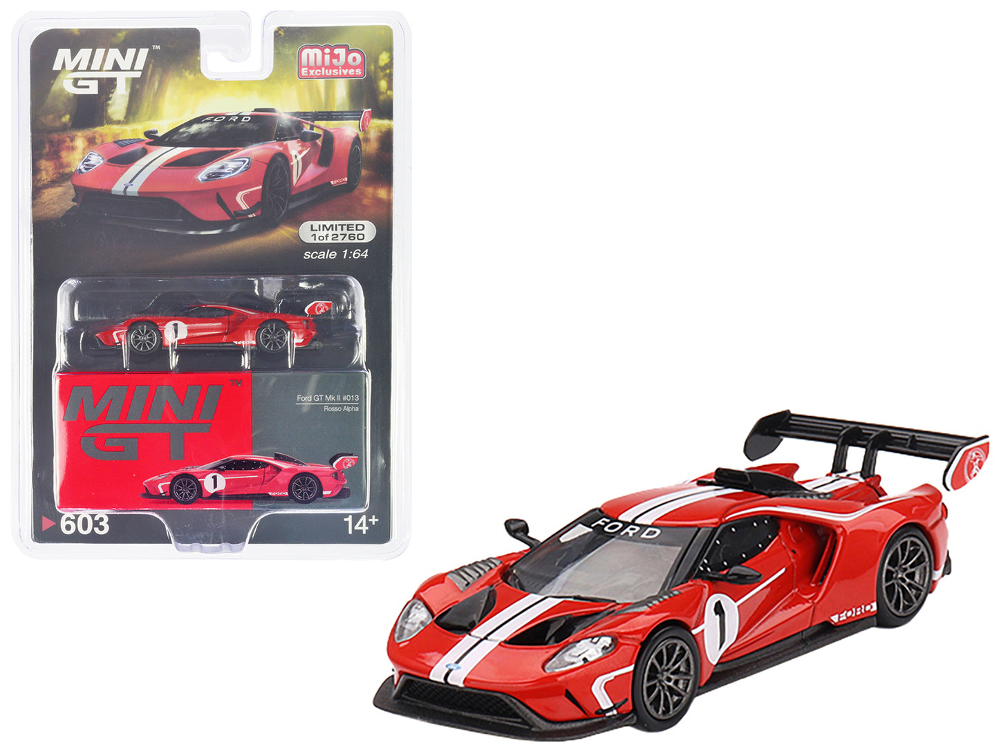 Ford GT MK II #1 Rosso Alpha Red with White Stripes Limited Edition to 2760 pieces Worldwide 1/64 Diecast Model Car by Mini GT