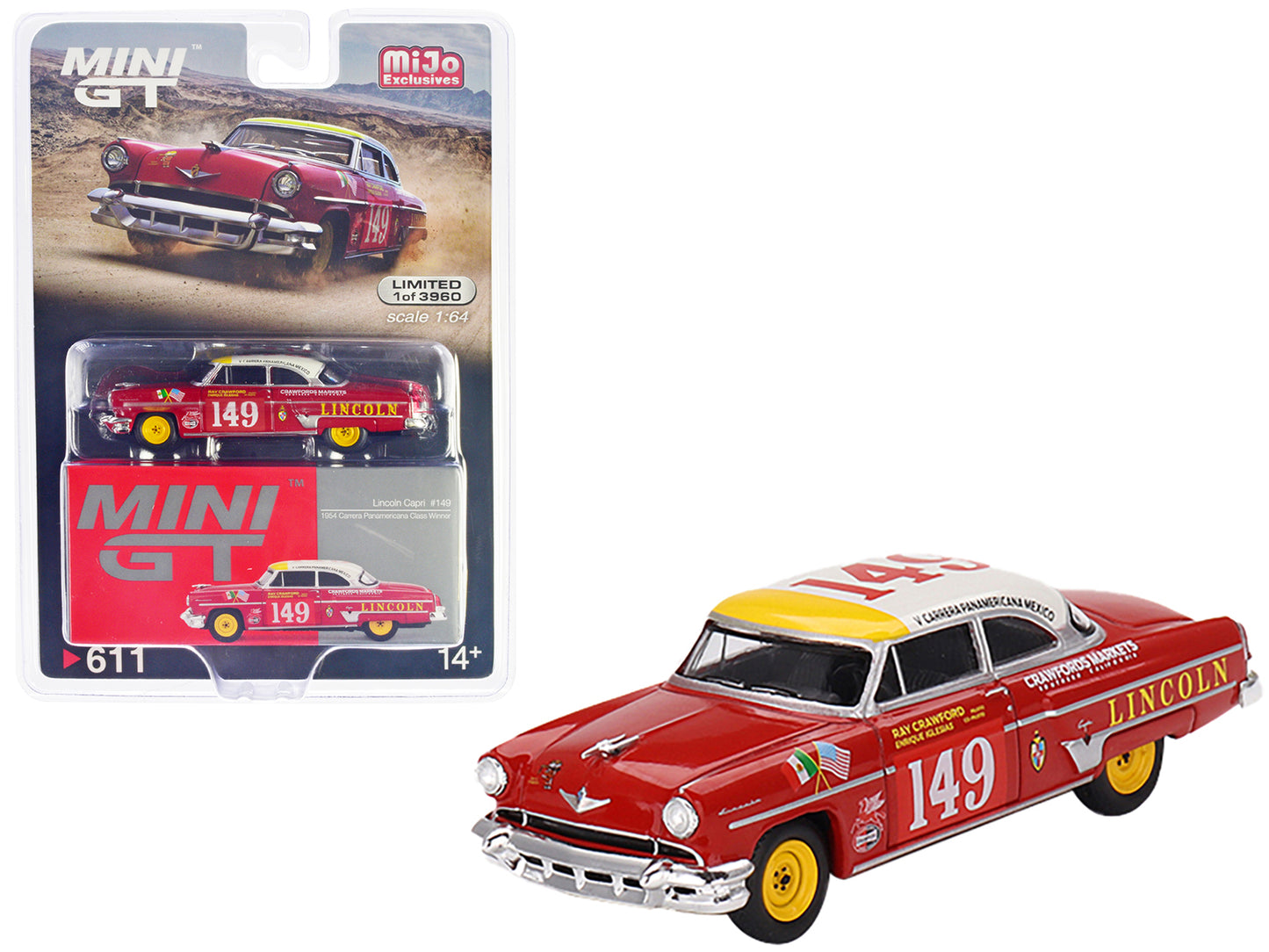 Lincoln Capri #149 Ray Crawford - Enrique Iglesias Class Winner "Carrera Panamericana" (1954) Limited Edition to 3960 pieces Worldwide 1/64 Diecast Model Car by Mini GT