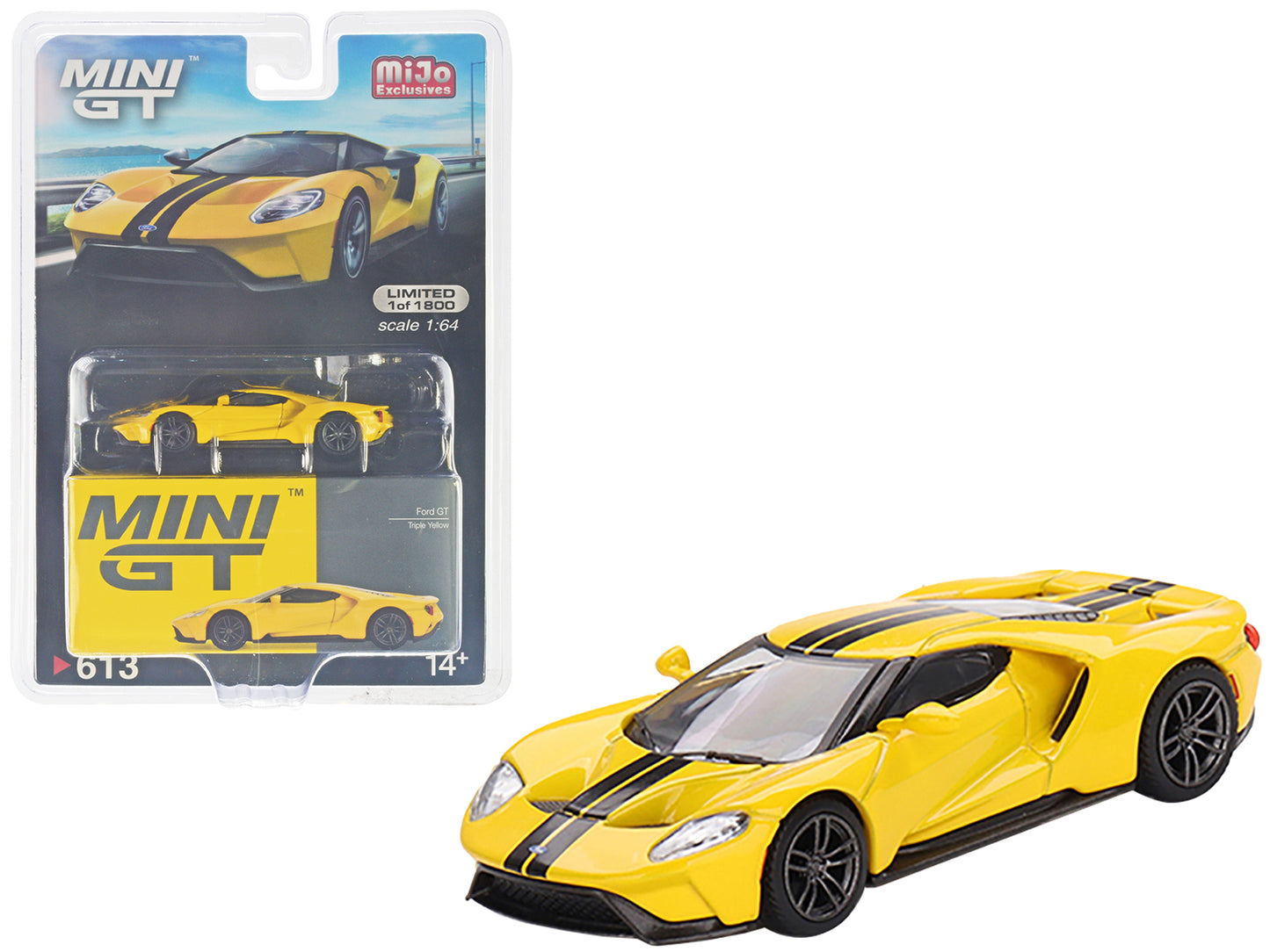 Ford GT Triple Yellow with Black Stripes Limited Edition to 1800 pieces Worldwide 1/64 Diecast Model Car by Mini GT