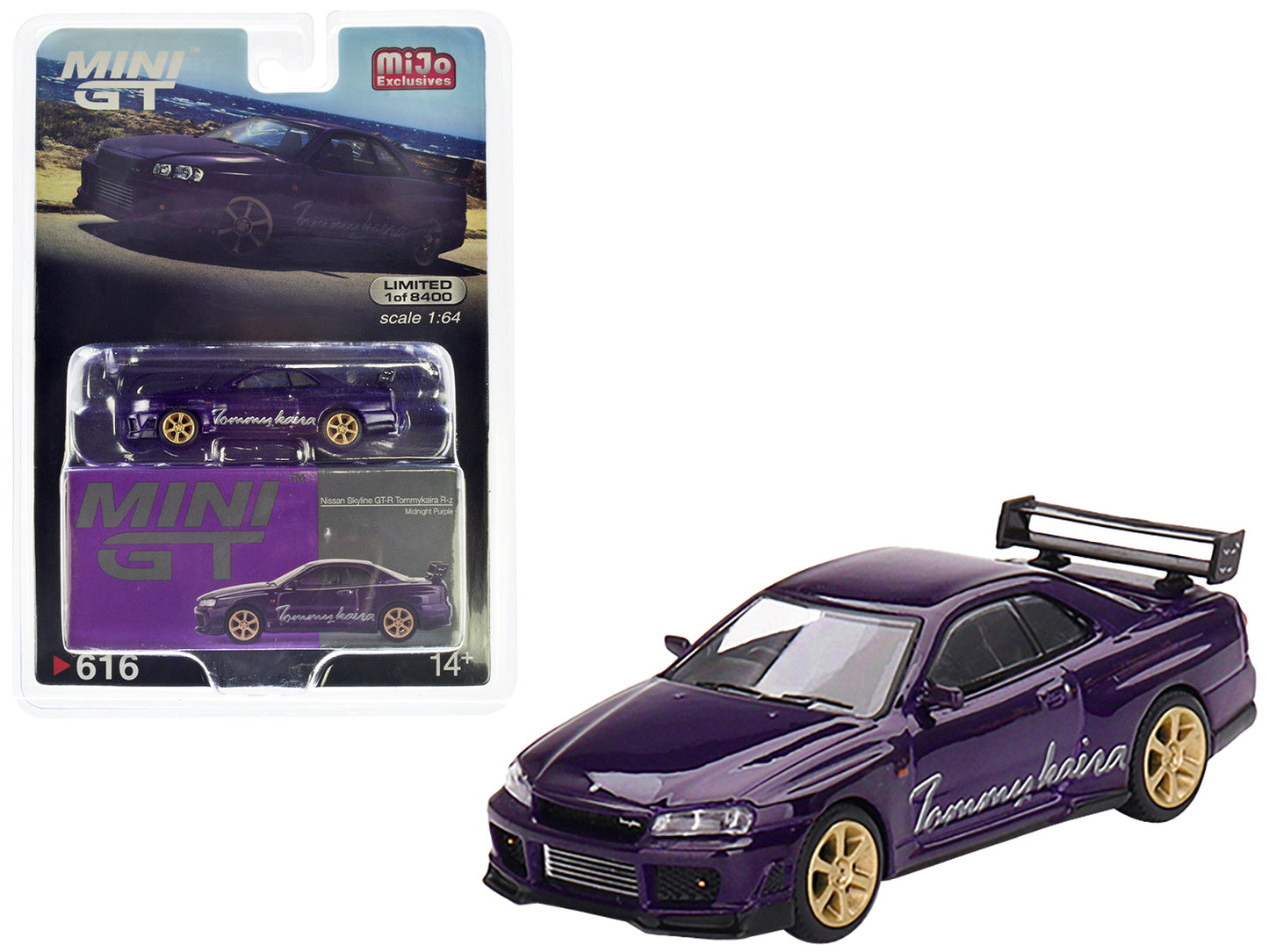 Nissan Skyline GT-R (R34) RHD (Right Hand Drive) "Tommykaira R-z" Midnight Purple Metallic Limited Edition to 8400 pieces Worldwide 1/64 Diecast Model Car by Mini GT