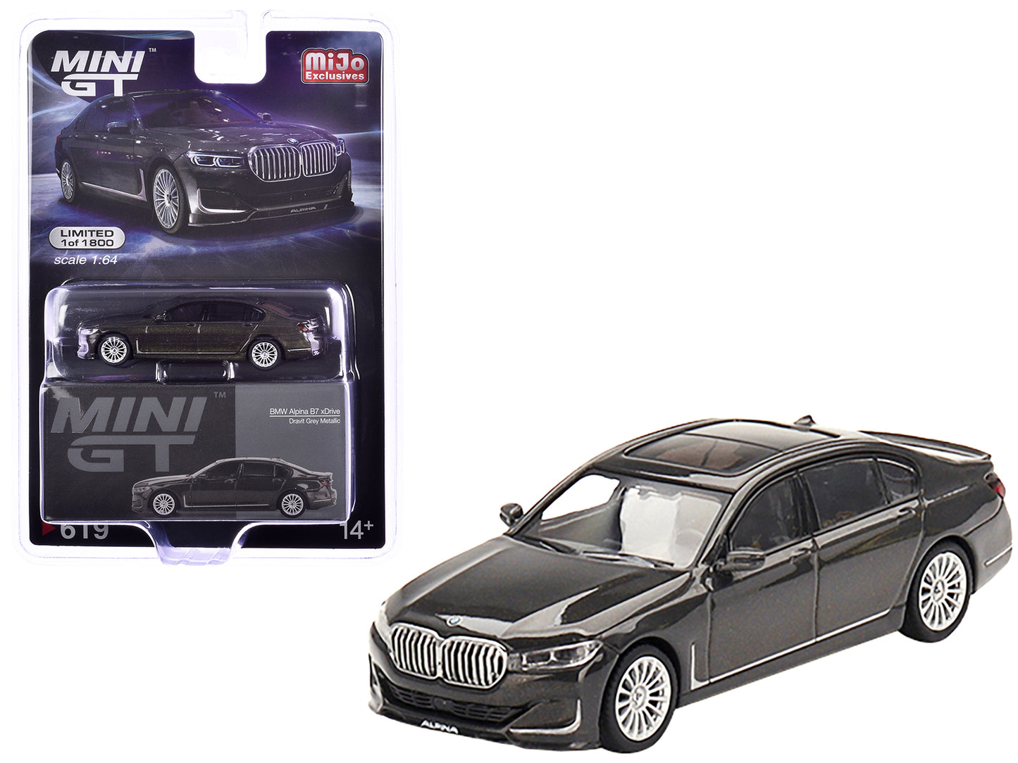 BMW Alpina B7 xDrive Dravit Gray Metallic with Sunroof Limited Edition to 1800 pieces Worldwide 1/64 Diecast Model Car by Mini GT