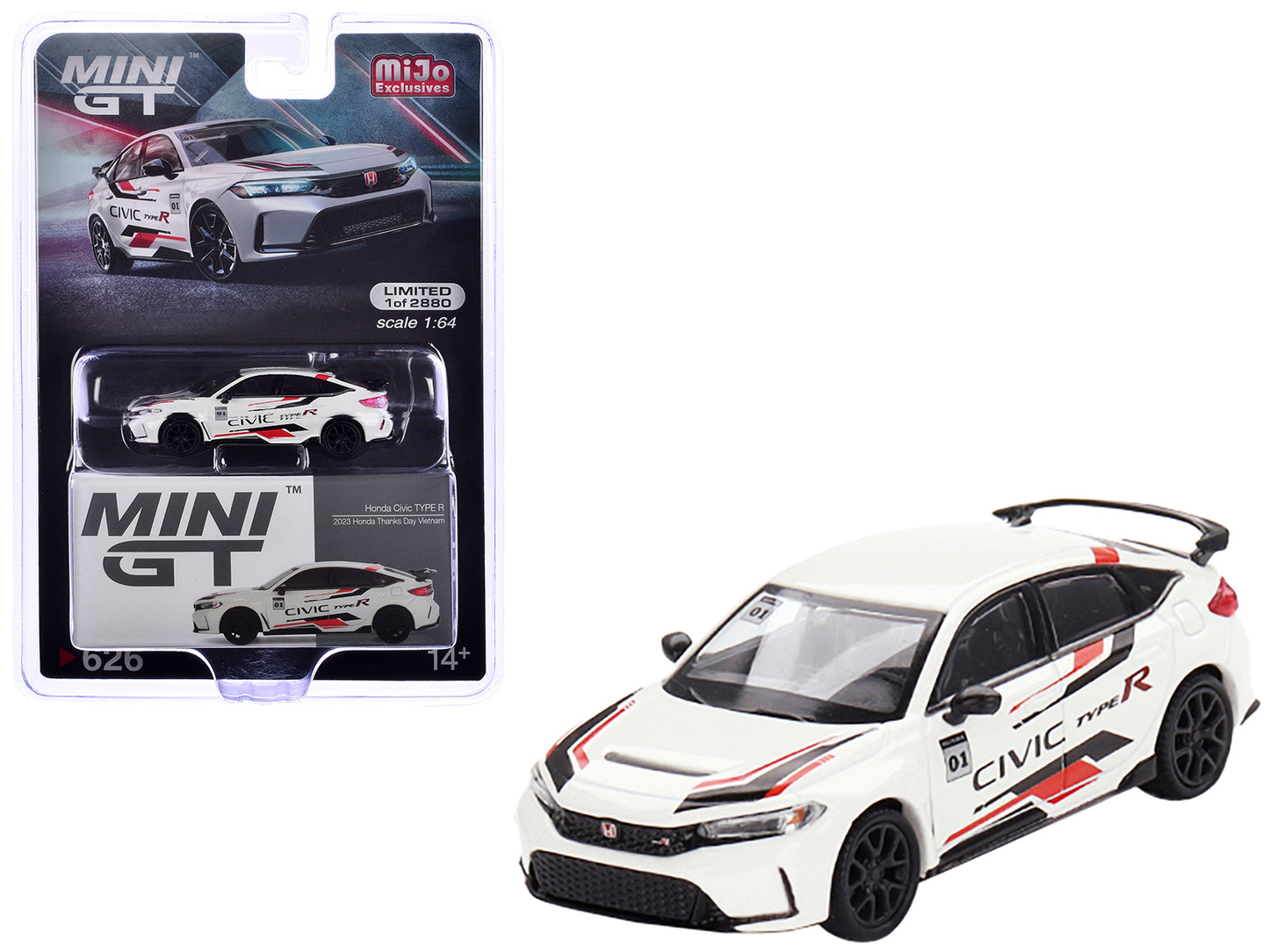 2023 Honda Civic Type R #01 White with Graphics "2023 Honda Thanks Day Vietnam" Limited Edition to 2880 pieces Worldwide 1/64 Diecast Model Car by Mini GT