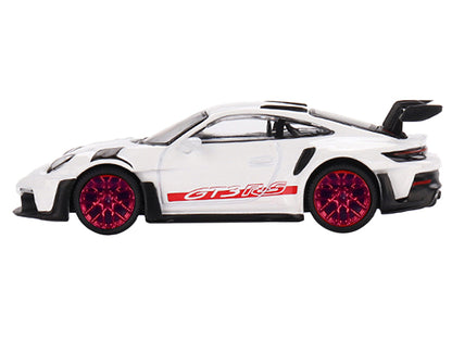 Porsche 911 (992) GT3 RS White with Red Stripes Limited Edition to 4800 pieces Worldwide 1/64 Diecast Model Car by Mini GT