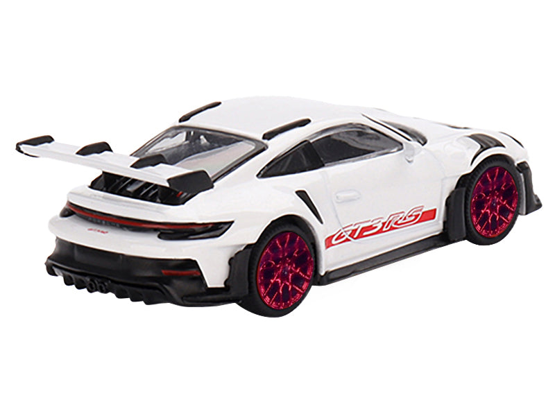 Porsche 911 (992) GT3 RS White with Red Stripes Limited Edition to 4800 pieces Worldwide 1/64 Diecast Model Car by Mini GT