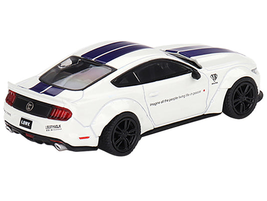 Ford Mustang GT "LB-Works" White with Blue Stripes Limited Edition to 3600 pieces Worldwide 1/64 Diecast Model Car by Mini GT