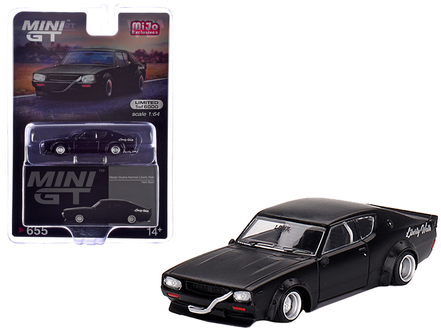 Nissan Skyline RHD (Right Hand Drive) Matt Black "Kenmeri Liberty Walk" Limited Edition to 6000 pieces Worldwide 1/64 Diecast Model Car by Mini GT