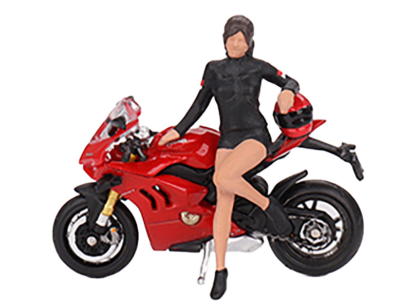 Ducati Panigale V4 S Motorcycle Red with Ducati Girl Figure Limited Edition 1/64 Diecast Model by Mini GT